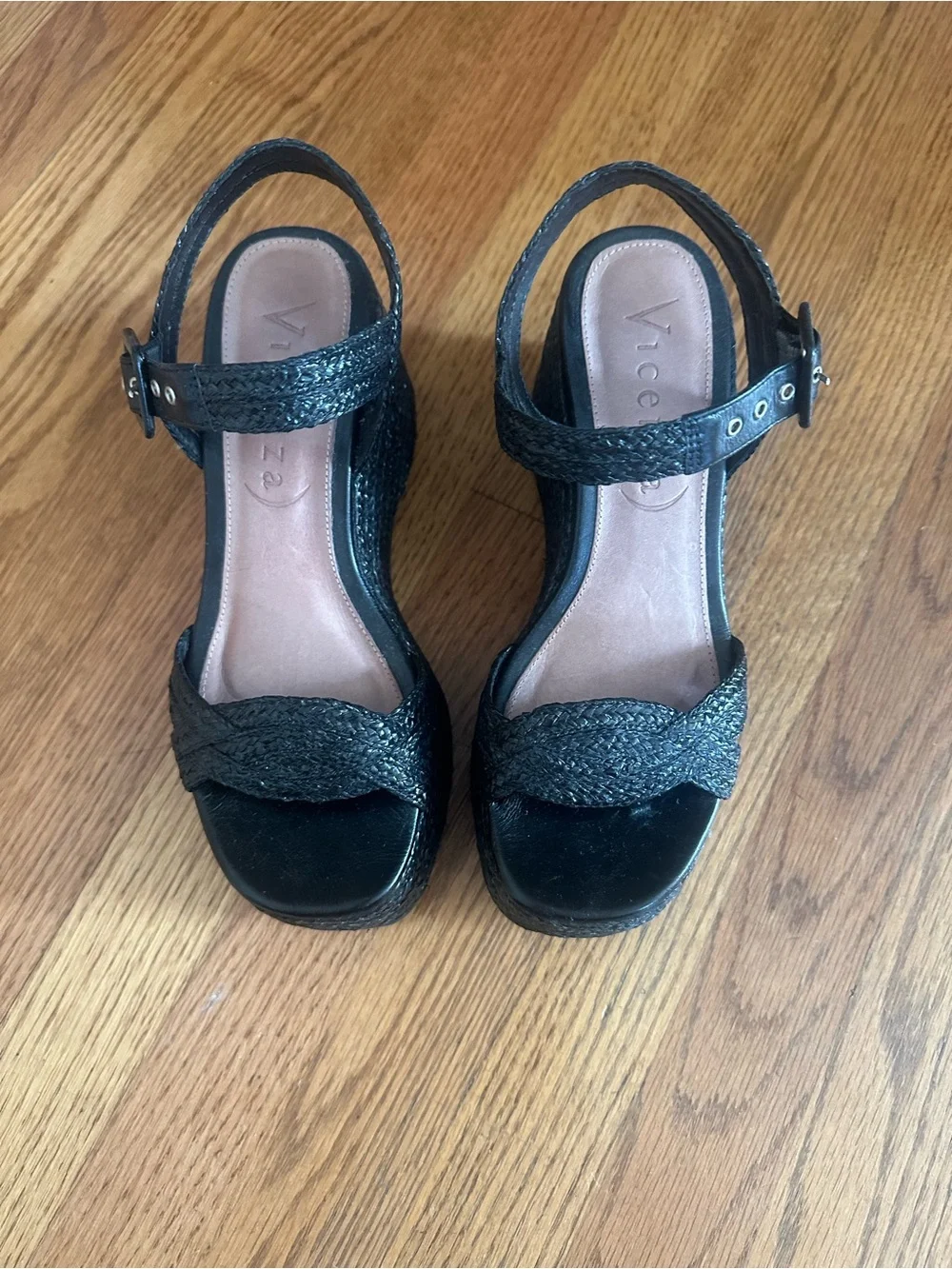 Woven Black Platform Espadrille Sandals with Ankle Strap